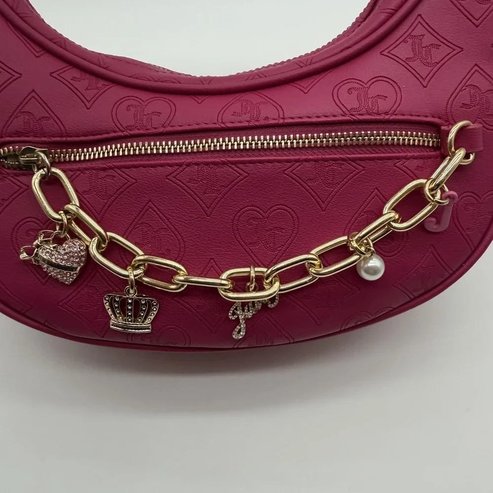 Juicy Couture Top Notch Hobo Shoulder Bag in Raspberry Tart Charms Coquette NWT